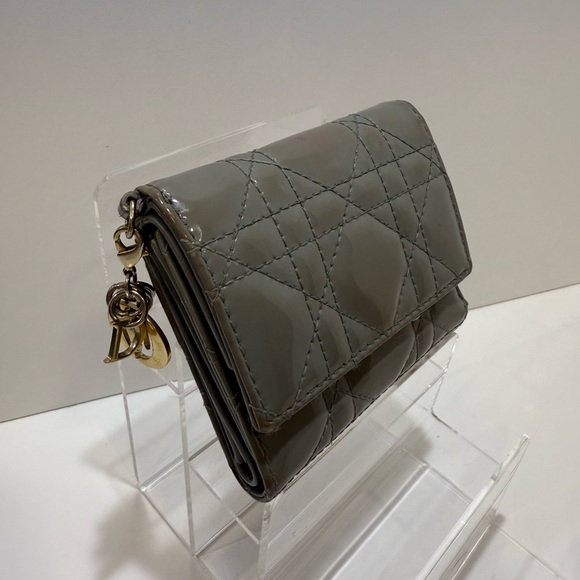 Lady Dior Gray Wallet with DIOR Charm - Picture 1 of 8